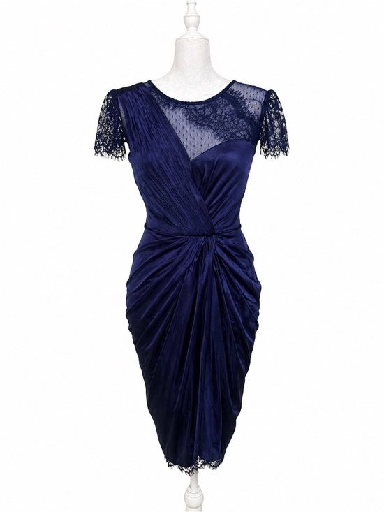 BCBGMaxAzria Dresses & Skirts - BCBGMAXAZRIA Navy Blue Lace Illusion Ruched Sheath Cocktail Dress S